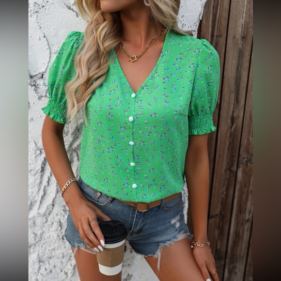 Boho floral print puff sleeve blouse - Picture 5 of 15